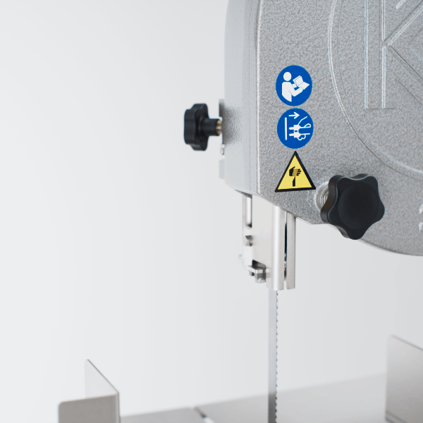 GIF animation showing how easy it is to adjust the blade guide on the KT-325 band saw