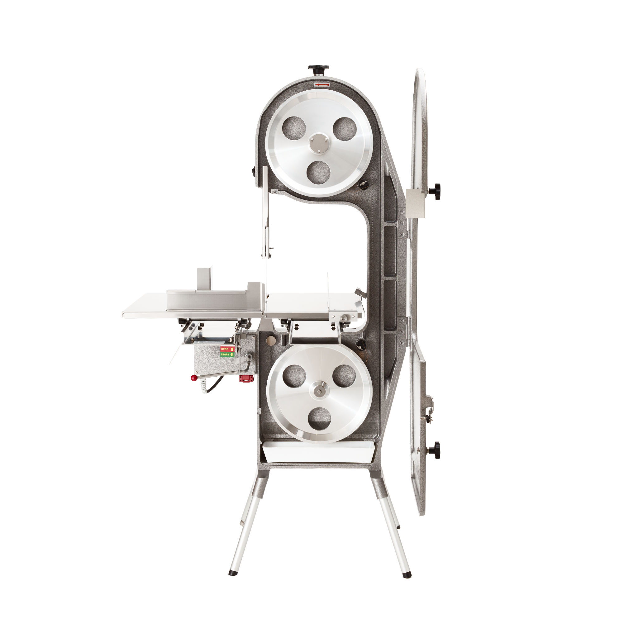 Classic KT-400 band saw with the cover open, showing the blade wheels